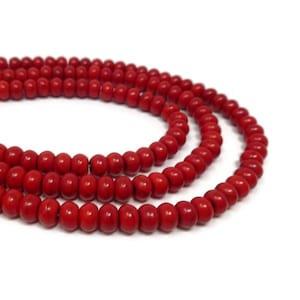 Red Howlite Rondelle Abacus or Saucer Bead - 6mm by 4mm - around 93 beads - Full Strand - Scarlet Cherry Crimson Disc Disk Spacer