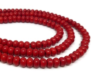 Red Howlite Rondelle Abacus or Saucer Bead - 6mm by 4mm - around 93 beads - Full Strand - Scarlet Cherry Crimson Disc Disk Spacer