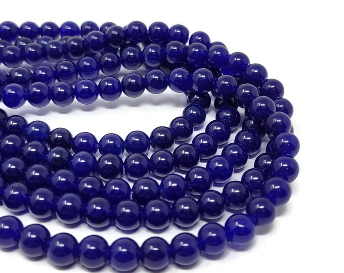 Cobalt Blue Malaysia Jade 8mm Round Bead - 49 beads - Whole Strand - blue quartz - Malay jade - translucent stone