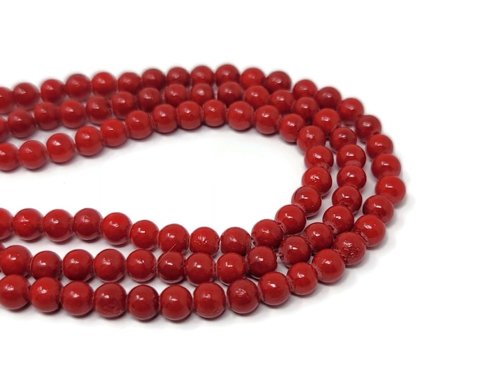 Cherry Red Mountain Jade 4.5mm Round Bead - 94 beads - Whole Strand Crimson Mashan Jade - Scarlet - candy apple red dyed marble