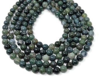 Green Moss Agate Bead Strand: 8mm Round Gemstone, 47 Beads