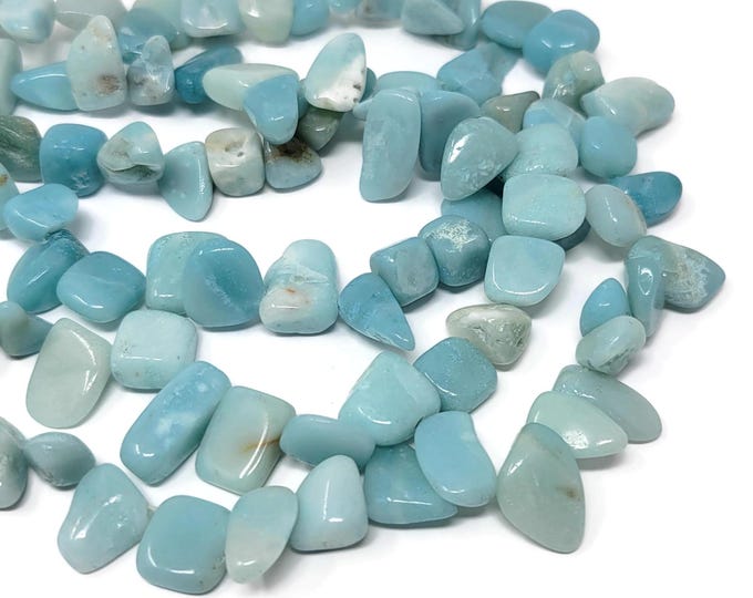 Amazonite Nugget or Pebble Bead - around 45 beads - blue aqua ocean rounded irregular large chip - light blue stone