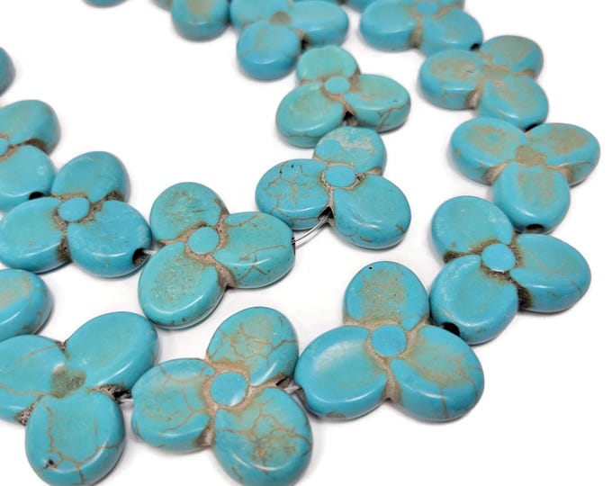 Blue Large Flower Bead - 30x27x7mm - 12 beads - synthetic turquoise