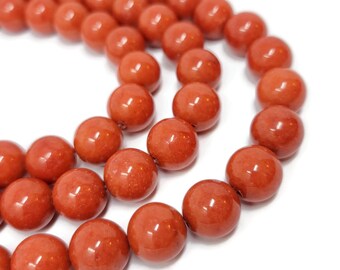 Orange Mountain Jade 12mm Round Bead - 34 beads - dyed marble