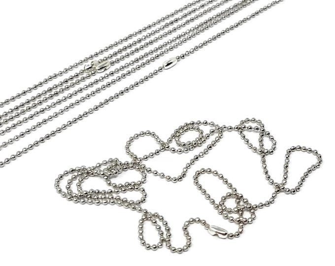 Petite Silver Ball Chain Necklaces - 24 inch - 1.5mm Diameter - bulk chain & end connector necklace