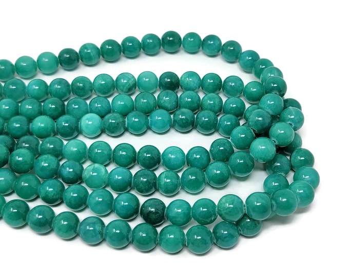 Teal Mountain Jade 10mm Round Bead - Whole Strand - 40 beads - cyan turquoise Mashan jade - dyed marble