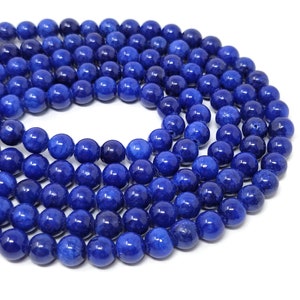 Blue Mountain Jade 8mm Round Bead - Whole Strand - 49 beads - blueberry shiny dyed marble - denim opaque stone