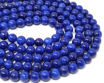 Blue Mountain Jade 8mm Round Bead - Whole Strand - 49 beads - blueberry shiny dyed marble - denim opaque stone
