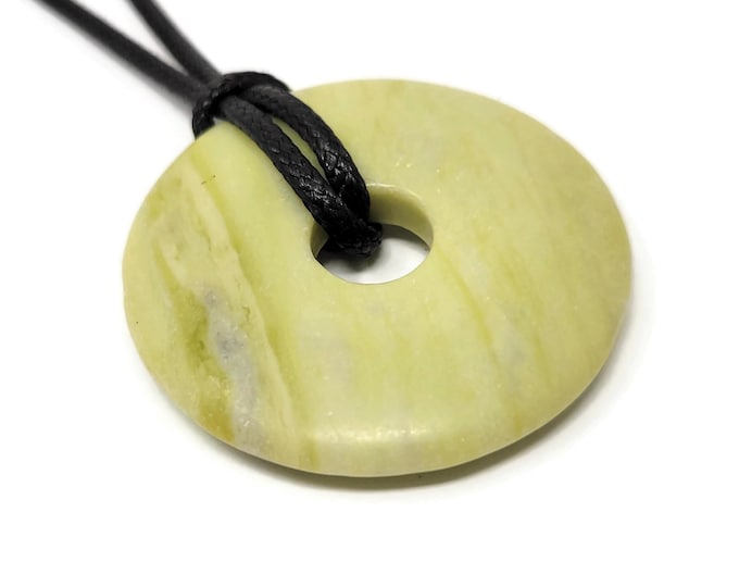 Green Stone Donut Focal Bead - 44x7.5mm with 10.5mm Hole - lime marble pi stone