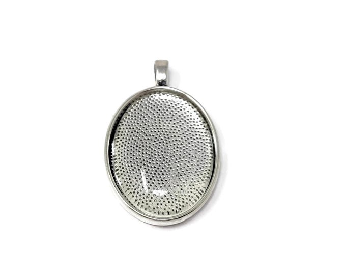 Large Oval Pendant Bezel and Glass Set - Antique Silver Oval Cabochon Tray with Compatible Glass - 29mm by 22mm