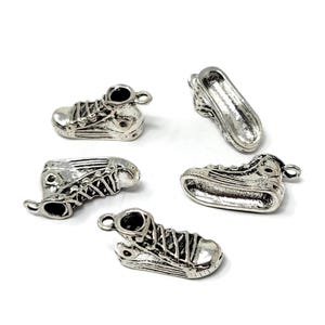 Antique Silver Hi-Top Basketball Shoe Charm - 100 pieces - 3-D sneaker pendant - bulk lot of athletic charms