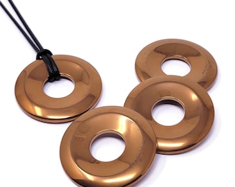 Copper Electroplated Hematite Donut Bead: 50mm Pendant Focal