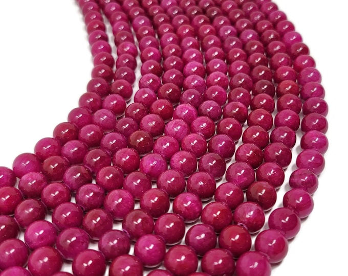 Plum Mountain Jade 10mm Round Bead - Whole Strand - 37 beads - Red Violet - Mulberry Raspberry Marble