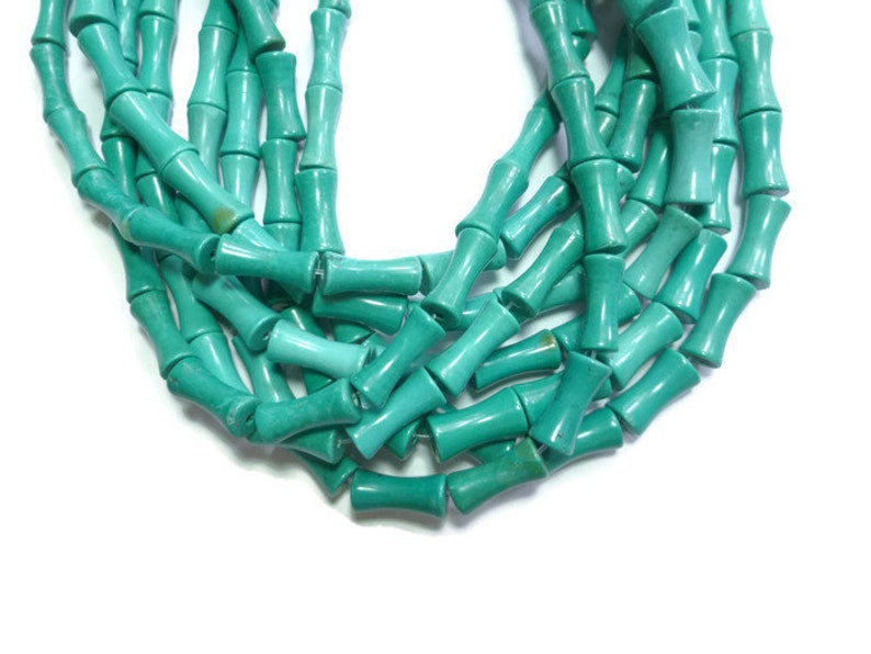 hourglass 27 beads 15mm x 7mm Full Strand tube dog bone teal Turquoise Magnesite Bamboo Bead blue