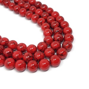 Cherry Red Mountain Jade 12mm Round Bead - 33 beads - Mashan jade - whole strand - scarlet marble