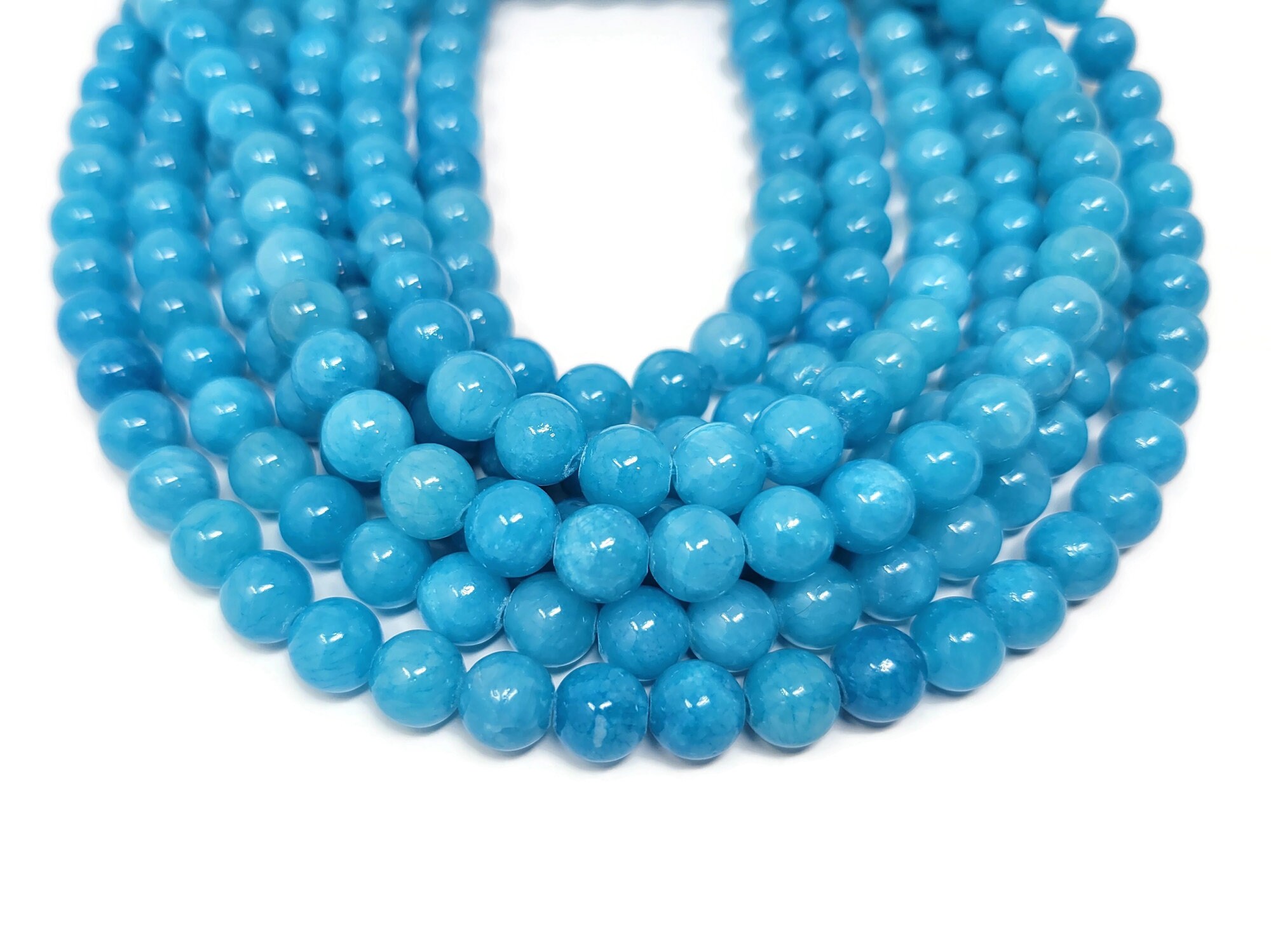 Delicate Multicoloured 8mm Blue Mottled Jade Round Gem Beads Loose Beads  15