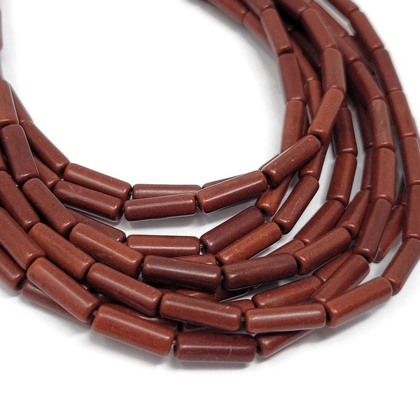 Brown Rust Tube or Cylinder Bead - 13mm x 4mm - 29 beads - whole strand - saddle burnt umber chestnut - synthetic turquoise