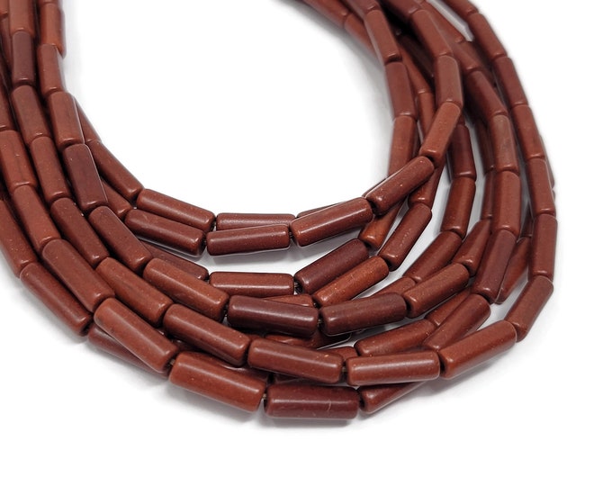 Brown Rust Tube or Cylinder Bead - 13mm by 4mm - 29 beads - whole strand - saddle burnt umber chestnut - synthetic turquoise