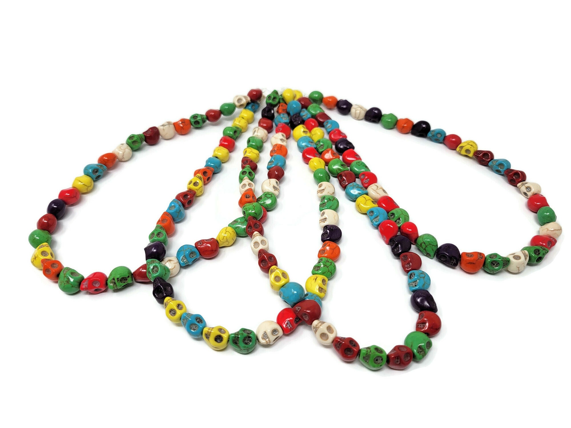 Mixed Color Small Skull Beads - 8mm by 7mm by 6mm - 48 beads - Whole Strand  - rainbow howlite bead - colorful synthetic turquoise skulls