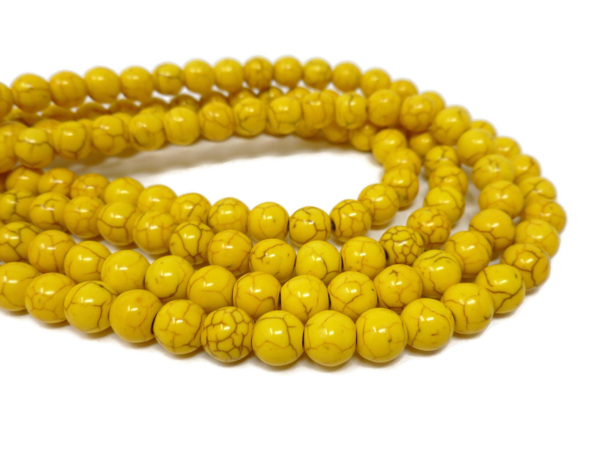 Yellow Howlite 8mm Round Bead Full Strand 52 beads Mustard