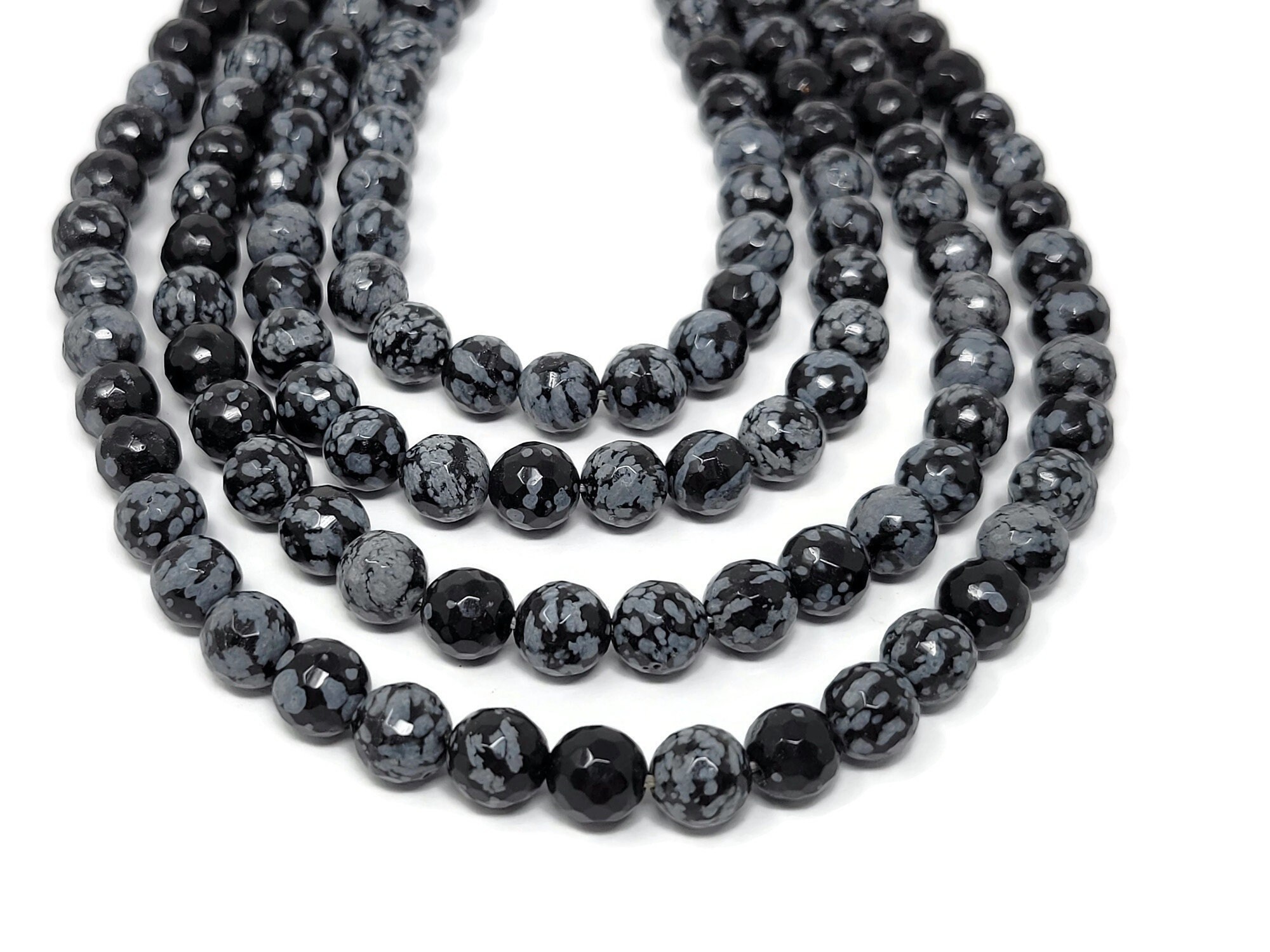 Natural Snowflake Stone Beads Round Black Beads For Jewelry - Temu