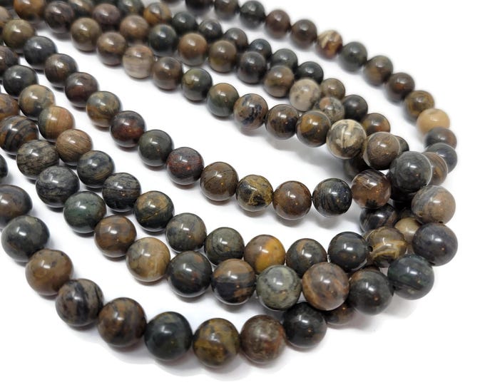 Natural Ocean Jasper 8mm Round Bead - whole strand - 46 beads - neutral mixed color stone