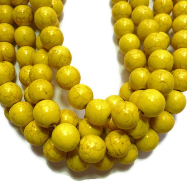 Yellow Howlite - 12mm Round Bead - Full Strand - 35 beads - Mustard - Bright Yellow - Synthetic Turquoise - Banana