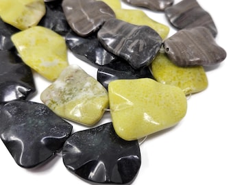 Hand Carved Semi-Precious Gemstone Focal Beads - Trapezoid/Triangle Set of 7