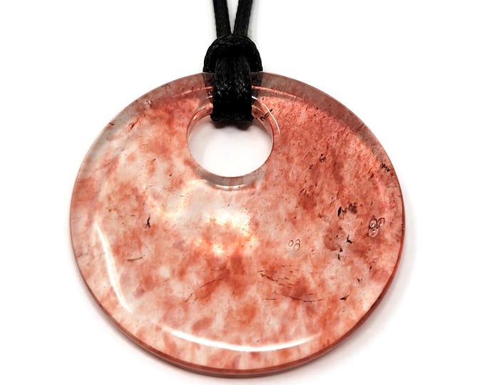 Cherry Quartz Donut Focal Bead: 50mm Circle Pi Stone
