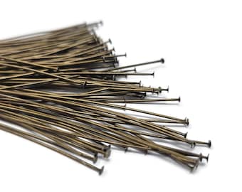 Antique Bronze Flat Head Pin - 65mm or 2.5" long or 6.5cm - 100 pieces - 0.7mm or 21 gauge - bulk brass DIY headpin - antique gold