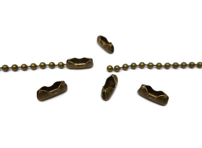 Antique Bronze Ball Chain Connector Clasp - Fits 2mm Chain - 2.4mm Inner  Diameter - 10 25 50 100 250 500 1000 pieces - bulk chain ends