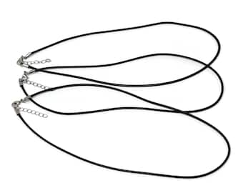 Black 2mm Waxed Cord Necklace Blanks - 18" to 20" adjustable - 5 10 25 50 necklaces - braided cords - silver findings - bulk blank