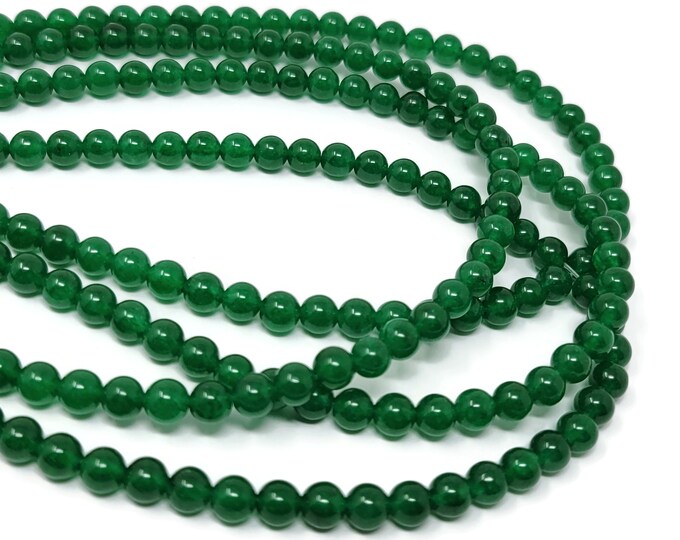 Green Jade 6mm Round Bead - 62 beads - Whole Strand - emerald green translucent stone