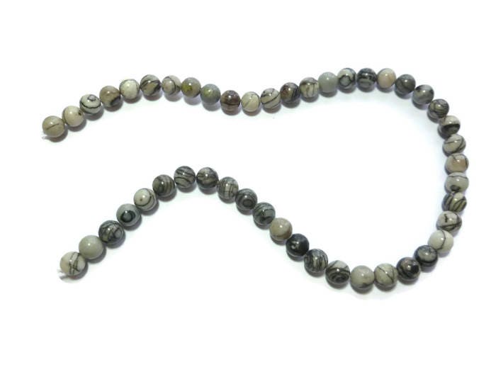 Black & White Silk Stone 8mm Round Bead Full Strand 47 beads