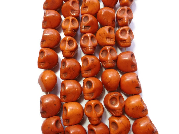 Orange Howlite Skull Bead - Large Skulls - 18mm x 17mm - 23 beads ...