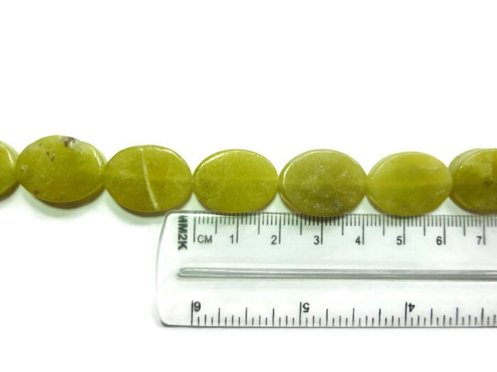 Green Olive New Jade Flat Oval Bead 20mm x 15mm x 5mm 18 beads