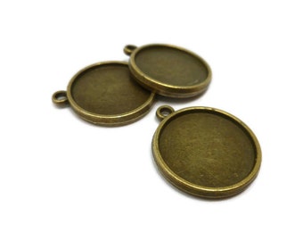 Antique Bronze Two Sided Bezel Cup - 18mm Tray - Blank Cabochon Setting for Photo Jewelry - 24mm by 21mm by 3mm - 5 10 25 50 100 pcs