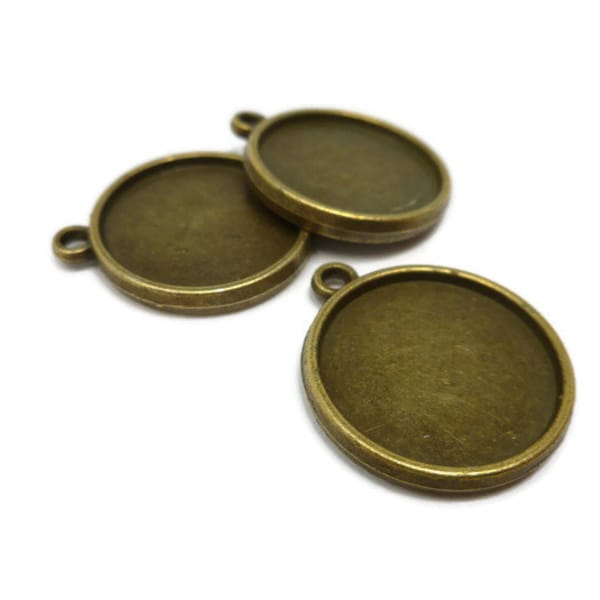 Antique Bronze Bezel Cup - 18mm Tray - Two Sided - Blank Cabochon Setting - 24mm x 21mm x 3mm - 5 10 25 50 100 pcs - Blank for photo jewelry