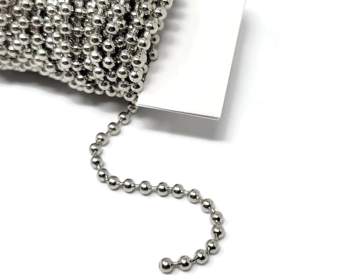 Silver Ball Chain - 3.2mm diameter - 5 meters bulk unfinished