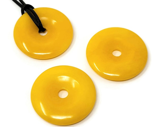 Apricot Jade Donut Focal Bead or Pendant - 45mm by 8mm with 7mm Hole - large opaque yellow orange pi stone - ring - circle