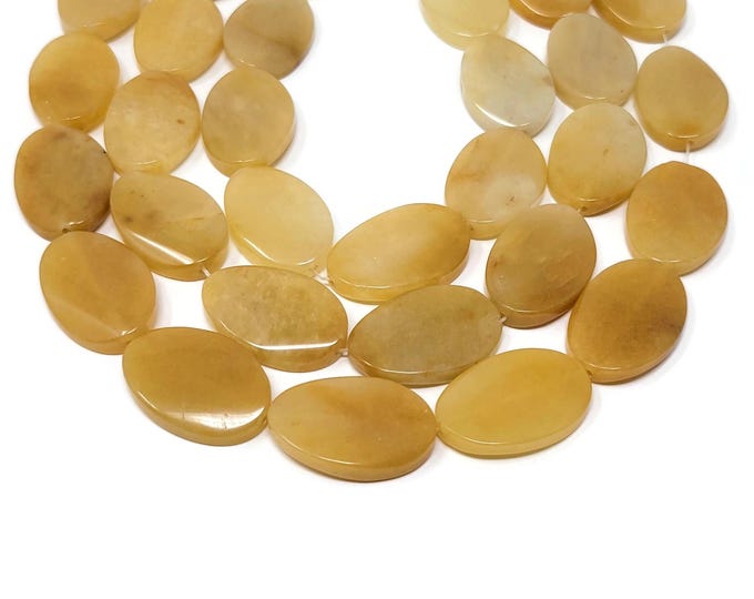 Peach Aventurine Twisted Oval Bead - 30mm by 20mm by 6mm - Whole Strand - 13 beads - Orange Melon Stone