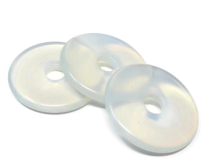 Opalite Donut Focal Bead - 48mm by 7mm - 10mm Hole - almost 2 inch - Circle Pi Stone gogo - sea opal glass disk