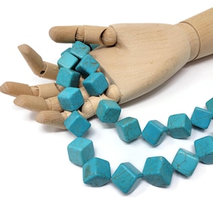 Extra Large Turquoise Dice Bead - 24mm by 24mm - whole or half strand - 9 or 16 beads - huge blue synthetic turquoise cube beads