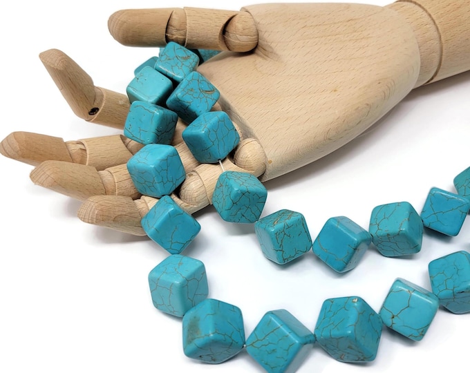 Extra Large Turquoise Dice Bead - 24mm by 24mm - whole or half strand - 9 or 16 beads - huge blue synthetic turquoise cube beads