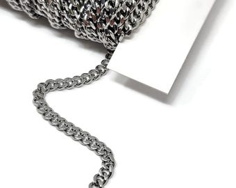 Silver Stainless Steel Hammered Curb Chain - 5x4x1.5mm links - unfinished chain - 2m 5m length