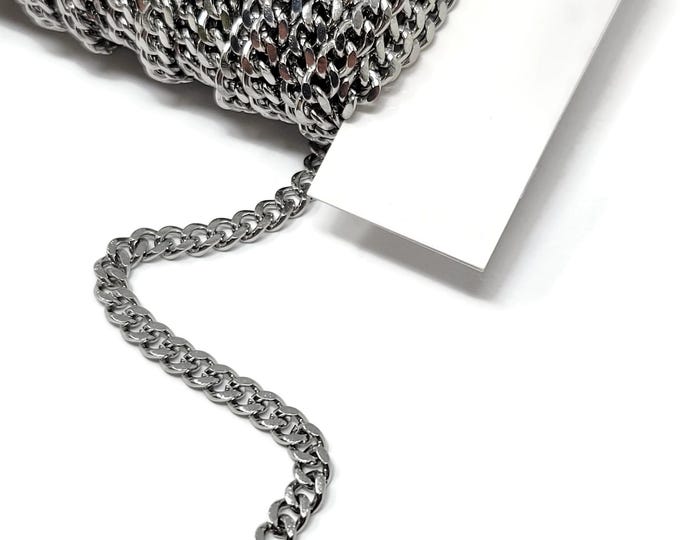 Silver Stainless Steel Hammered Curb Chain - 5x4x1.5mm links - unfinished chain - 2m 5m length