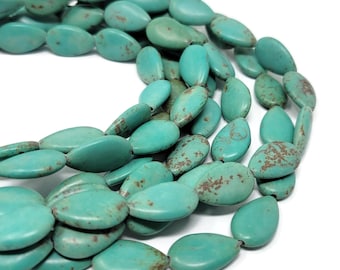 Turquoise Flat Teardrop Bead - 16x10x4mm - whole strand - 25 beads - synthetic turquoise tear drop