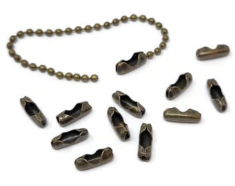 Antique Bronze Ball Chain Connector - bulk metal ends for 2.4mm ball chain