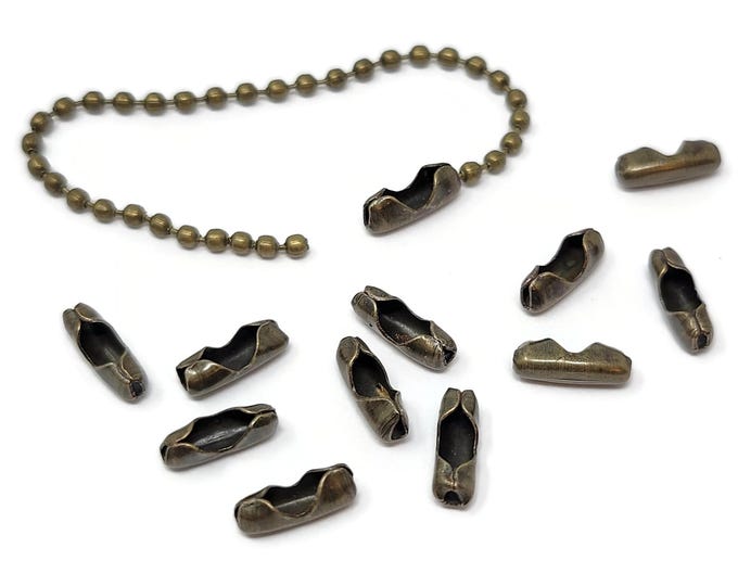 Antique Bronze Ball Chain Connector - bulk metal ends for 2.4mm ball chain