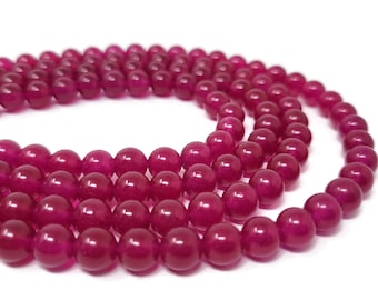 Fuchsia Jade 8mm Round Bead - 49 beads - Whole Strand - deep pink dyed quartz - dark magenta translucent stone